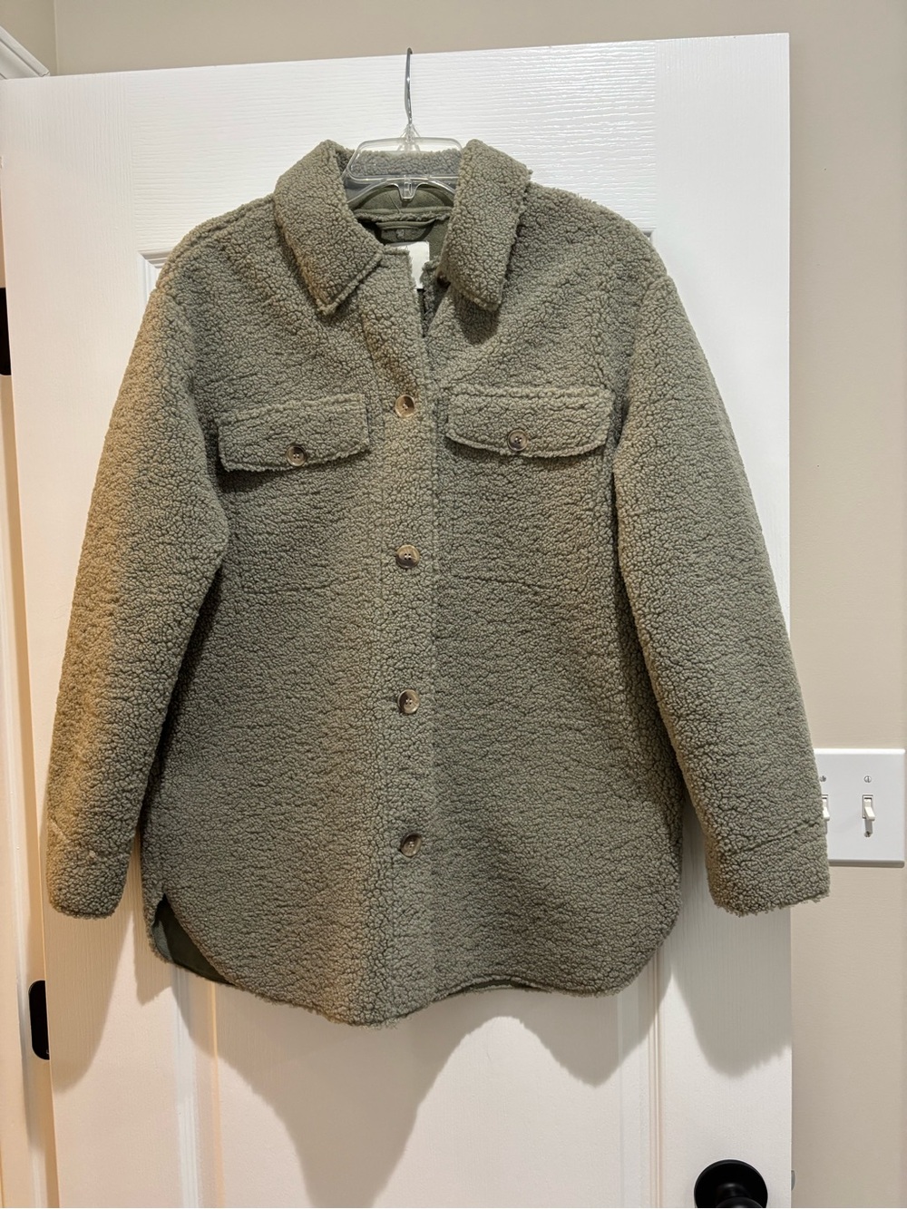 Joie Olive Green Sherpa Button-Up Jacket